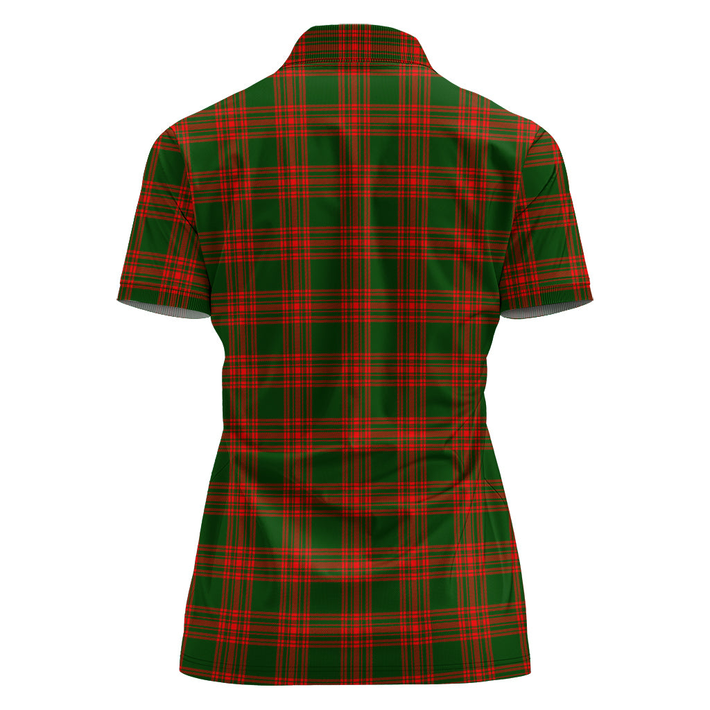 Menzies Green Modern Tartan Polo Shirt with Family Crest For Women - Tartan Vibes Clothing