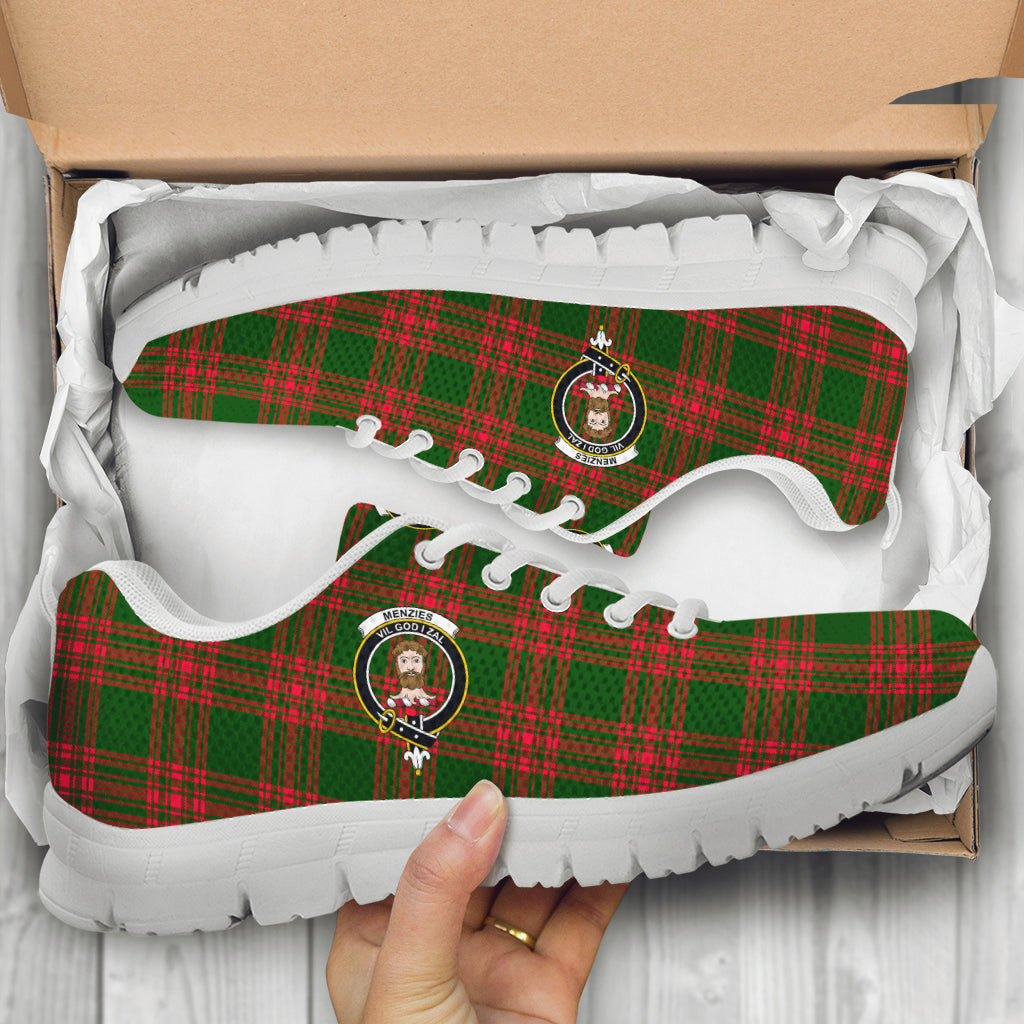 Menzies Green Modern Tartan Sneakers with Family Crest - Tartan Vibes Clothing