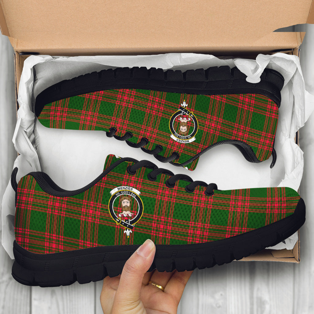 Menzies Green Modern Tartan Sneakers with Family Crest - Tartan Vibes Clothing