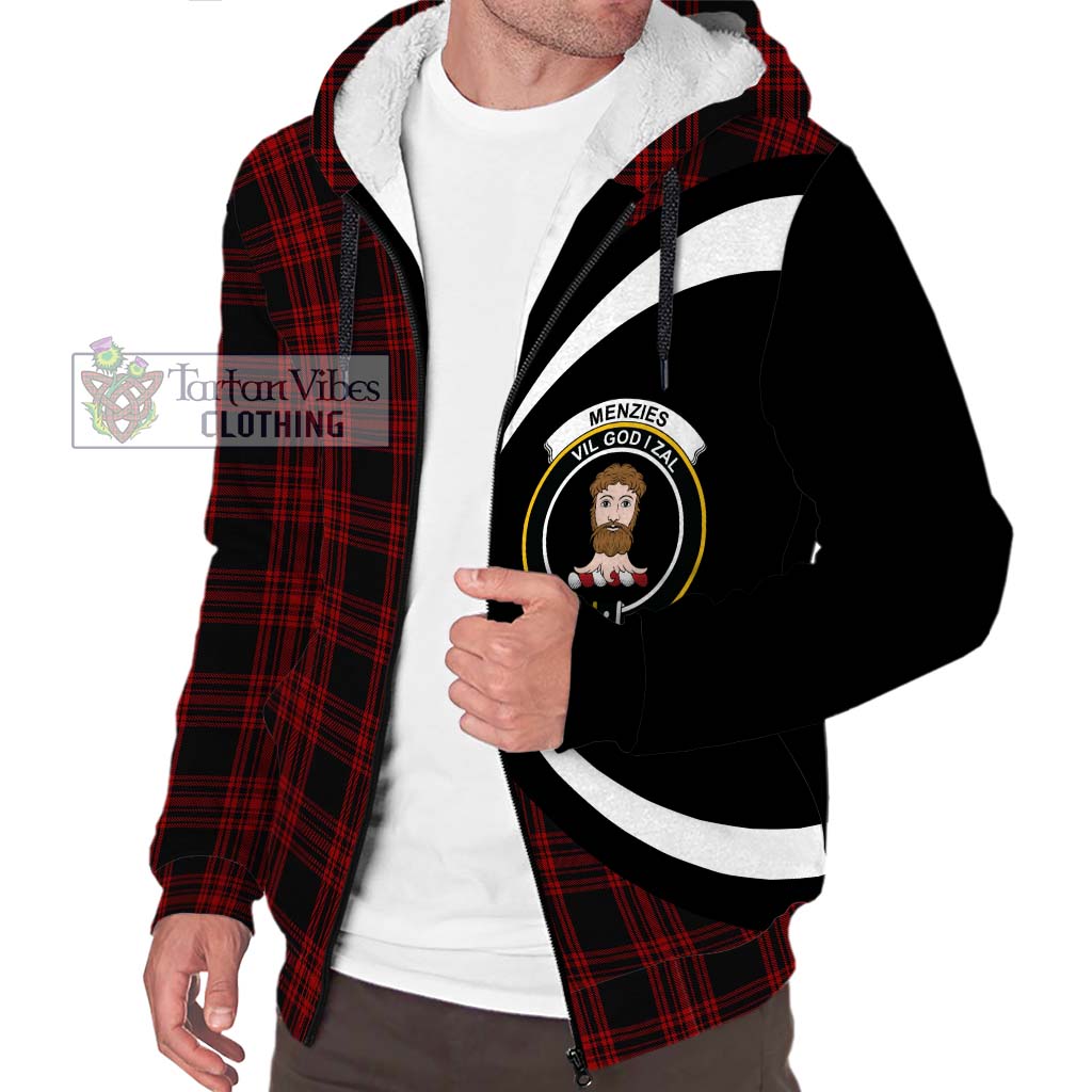 Menzies Hunting Tartan Sherpa Hoodie with Family Crest Circle Style Unisex S - Tartan Vibes Clothing