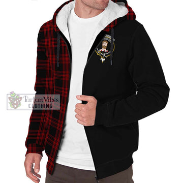 Menzies Hunting Tartan Sherpa Hoodie with Family Crest and Half Of Me Style