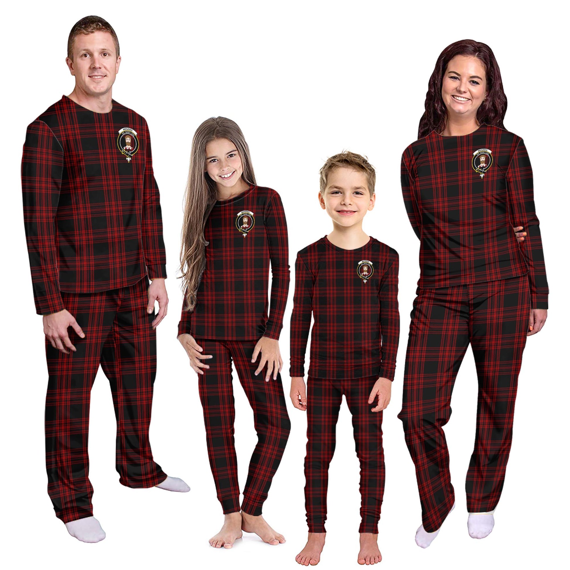 Menzies Hunting Tartan Pajamas Family Set with Family Crest - Tartanvibesclothing