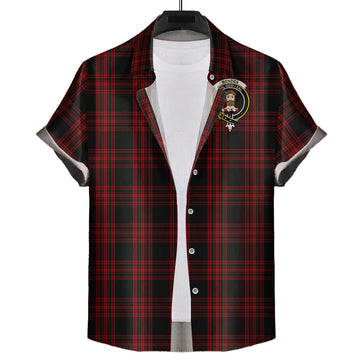 Menzies Hunting Tartan Short Sleeve Button Down Shirt with Family Crest