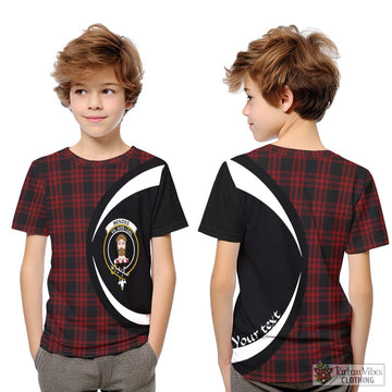 Menzies Hunting Tartan Kid T-Shirt with Family Crest Circle Style