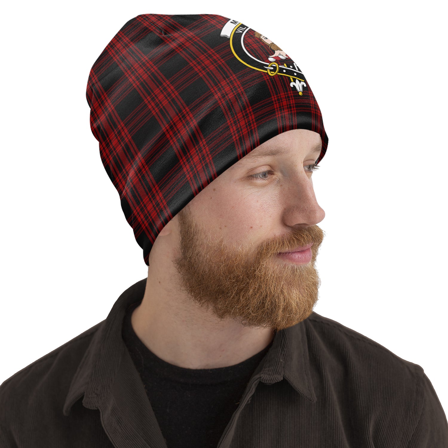 Menzies Hunting Tartan Beanies Hat with Family Crest One Size 10.5*10.2 inches - Tartan Vibes Clothing