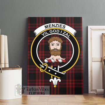 Menzies Hunting Tartan Canvas Print Wall Art with Family Crest