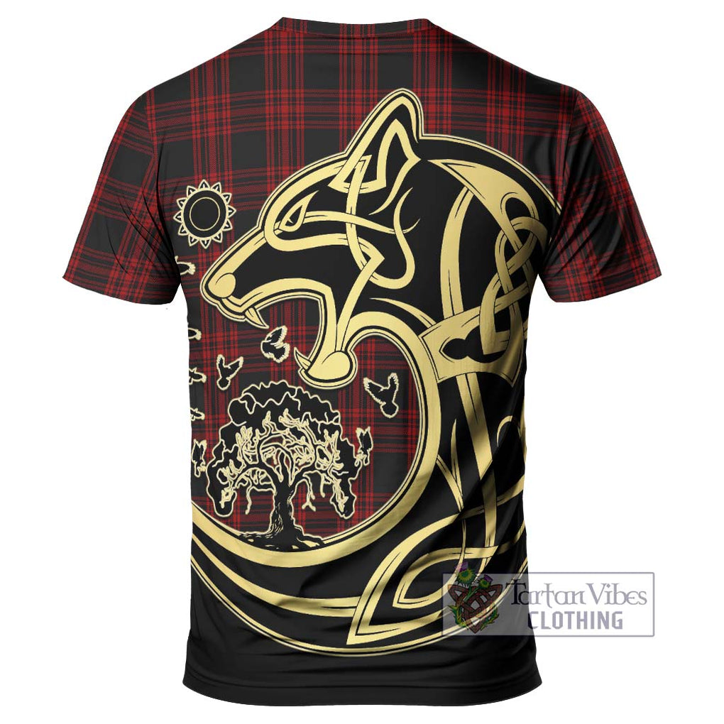 Menzies Hunting Tartan T-Shirt with Family Crest Celtic Wolf Style - Tartan Vibes Clothing