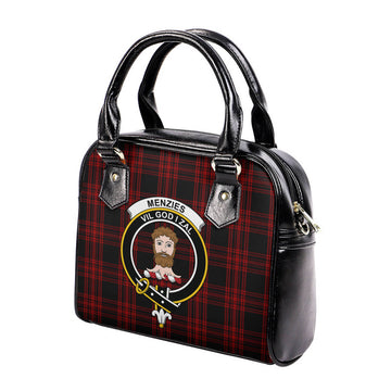 Menzies Hunting Tartan Shoulder Handbags with Family Crest