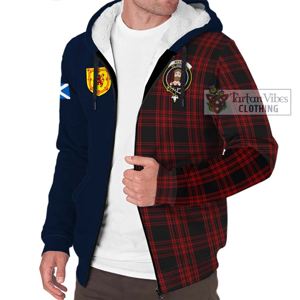 Tartan Vibes Clothing Menzies Hunting Tartan Sherpa Hoodie with Scottish Lion Royal Arm Half Style