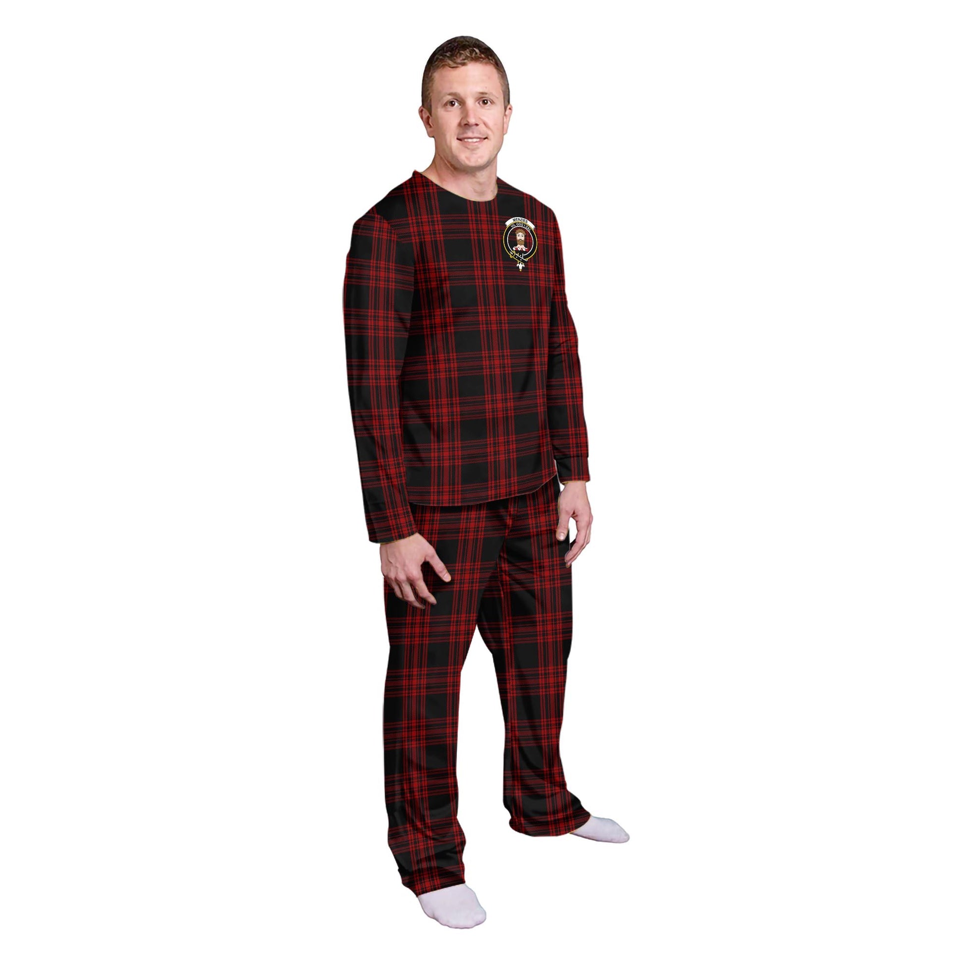 Menzies Hunting Tartan Pajamas Family Set with Family Crest - Tartanvibesclothing