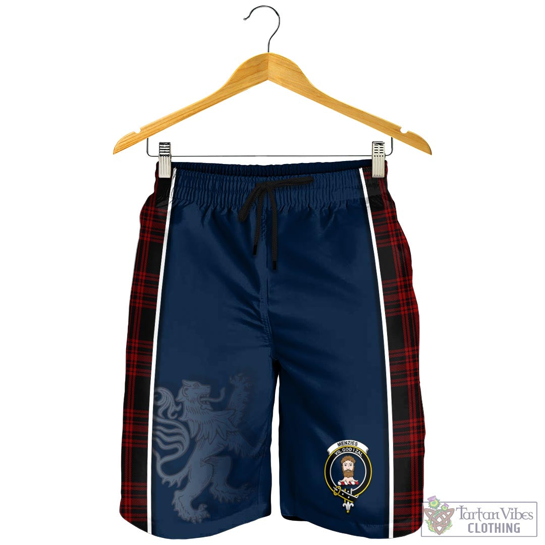 Tartan Vibes Clothing Menzies Hunting Tartan Men's Shorts with Family Crest and Lion Rampant Vibes Sport Style