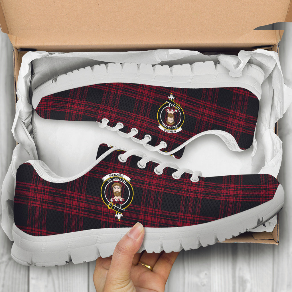 Menzies Hunting Tartan Sneakers with Family Crest - Tartan Vibes Clothing