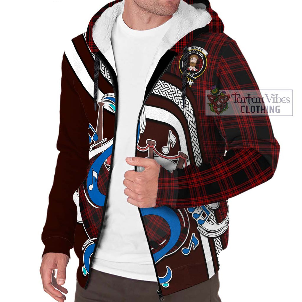 Menzies Hunting Tartan Sherpa Hoodie with Epic Bagpipe Style Unisex - Tartanvibesclothing Shop