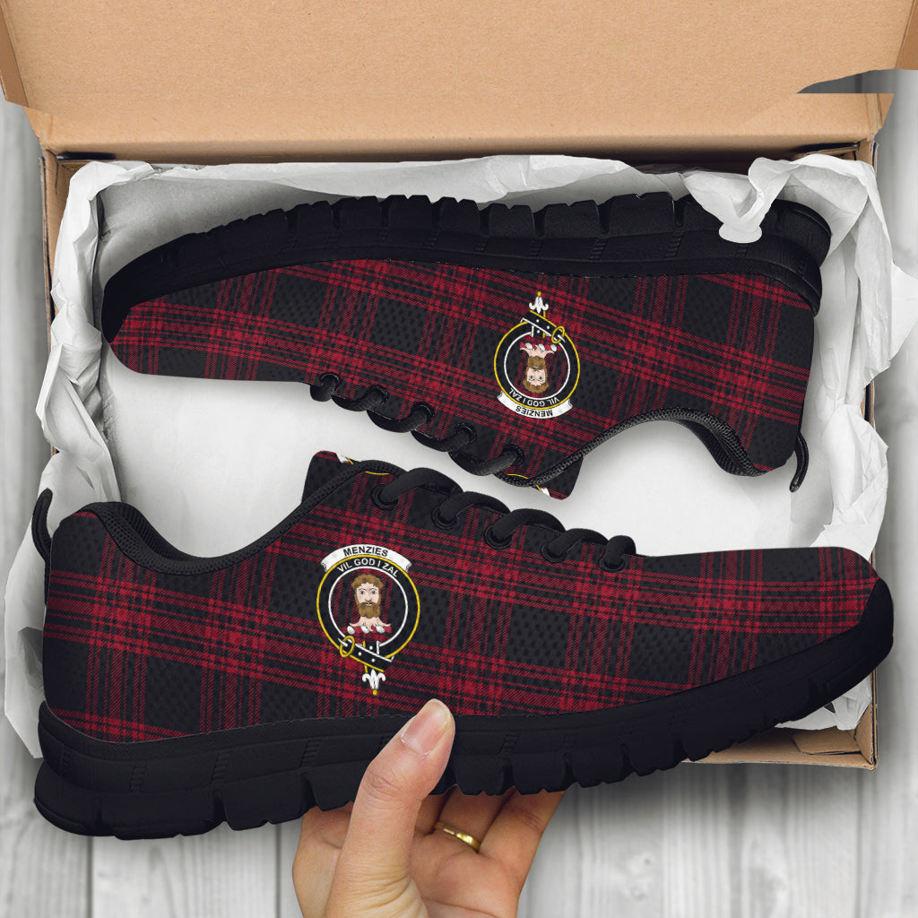 Menzies Hunting Tartan Sneakers with Family Crest - Tartan Vibes Clothing