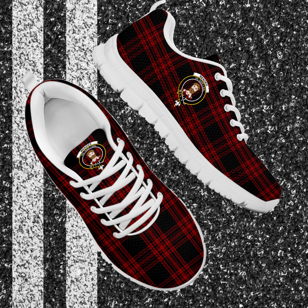 Menzies Hunting Tartan Sneakers with Family Crest - Tartan Vibes Clothing