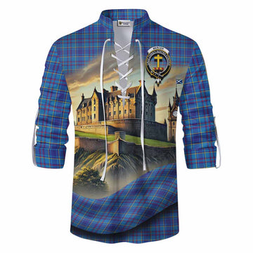 Mercer Tartan Family Crest Ghillie Kilt Shirt with Scottish Ancient Castle Style Men - Tartan Vibes Clothing