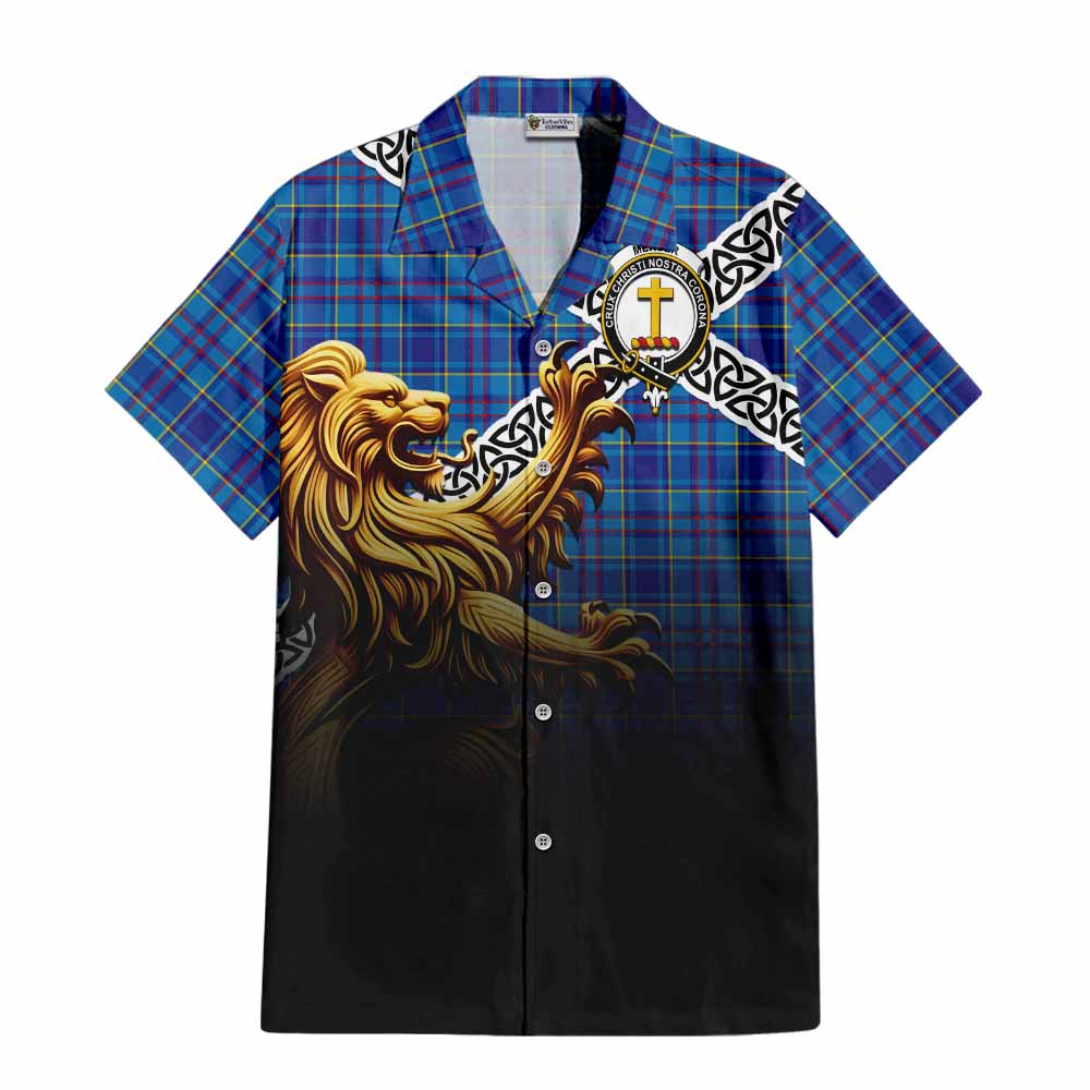 Mercer Crest Tartan Hawaiian Shirt with Golden Lion Emblem Celtic Style Kid - Tartan Vibes Clothing
