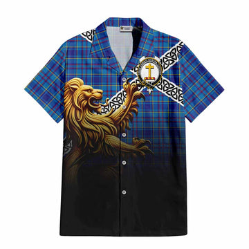 Mercer Crest Tartan Hawaiian Shirt with Golden Lion Emblem Celtic Style Kid - Tartan Vibes Clothing
