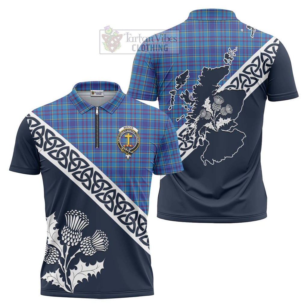 Tartan Vibes Clothing Mercer Tartan Zipper Polo Shirt Featuring Thistle and Scotland Map