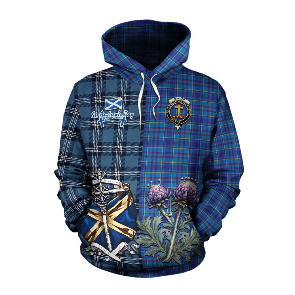 Tartan Vibes Clothing Mercer Tartan Cotton Hoodie Happy St. Andrew's Day Half Tartan Style