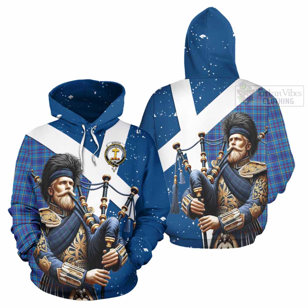 Tartan Vibes Clothing Mercer Tartan Hoodie with Family Crest Scottish Bagpiper Vibes