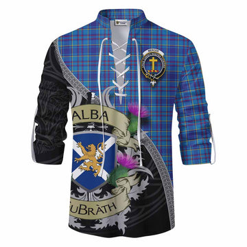 Mercer Tartan Family Crest Ghillie Kilt Shirt Lion Rampant Royal Thistle Shield Celtic Inspired Men - Tartan Vibes Clothing