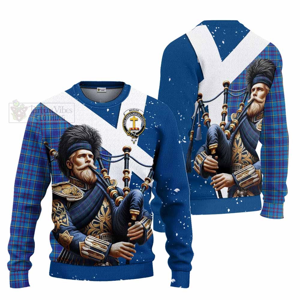 Tartan Vibes Clothing Mercer Tartan Knitted Sweater with Family Crest Scottish Bagpiper Vibes