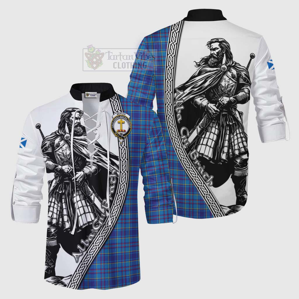 Tartan Vibes Clothing Mercer Tartan Clan Crest Ghillie Kilt Shirt with Highlander Warrior Celtic Style