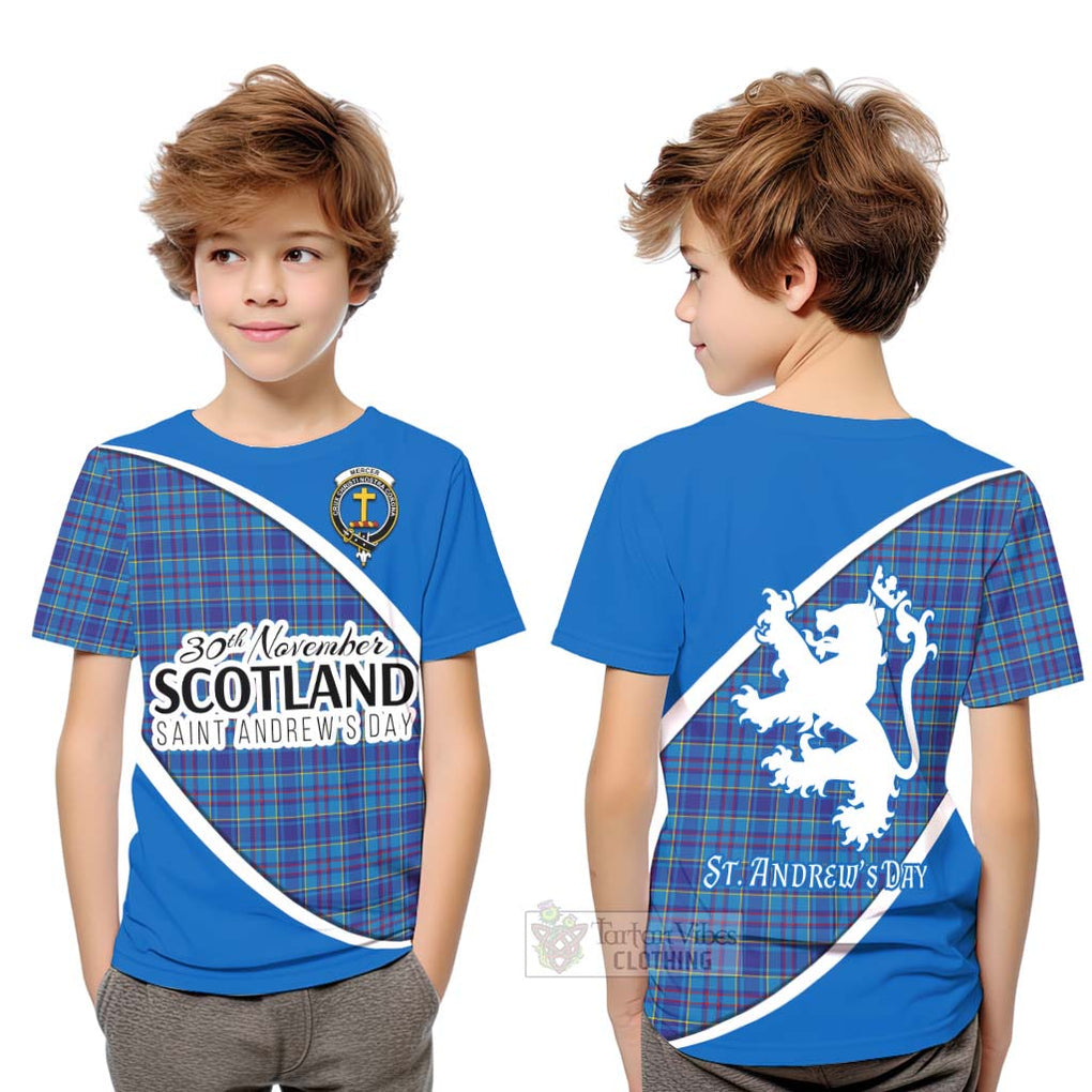 Tartan Vibes Clothing Mercer Family Crest Tartan Kid T-Shirt Celebrate Saint Andrew's Day in Style