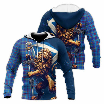 Mercer Tartan Family Crest Knitted Hoodie with Scottish Majestic Lion