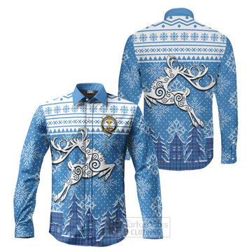 Mercer Clan Christmas Long Sleeve Button Shirt Celtic Reindeer Style