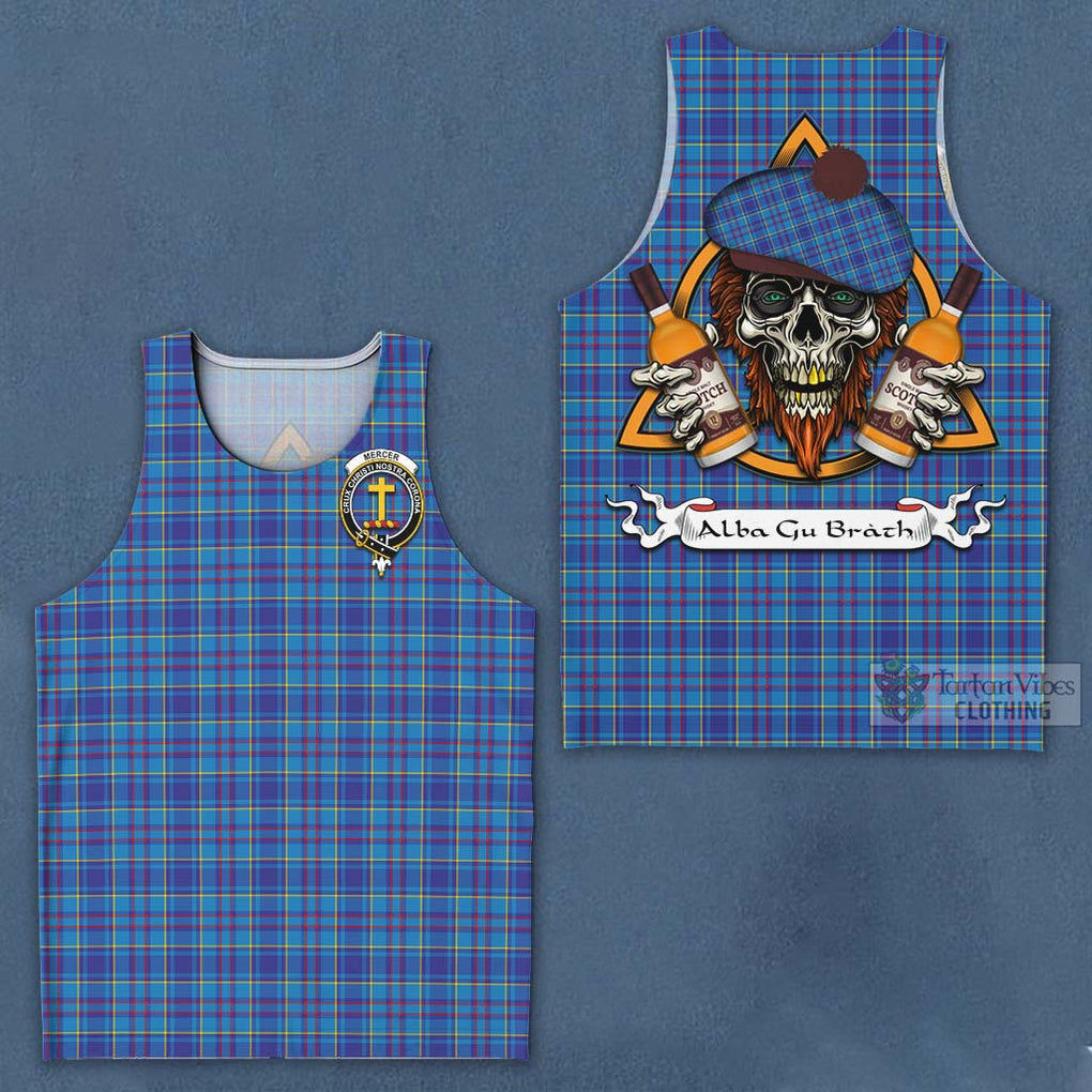 Tartan Vibes Clothing Mercer Tartan Men's Tank Top with Family Crest and Bearded Skull Holding Bottles of Whiskey