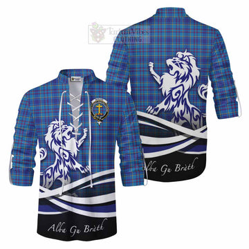 Mercer Tartan Ghillie Kilt Shirt with Alba Gu Brath Regal Lion Emblem