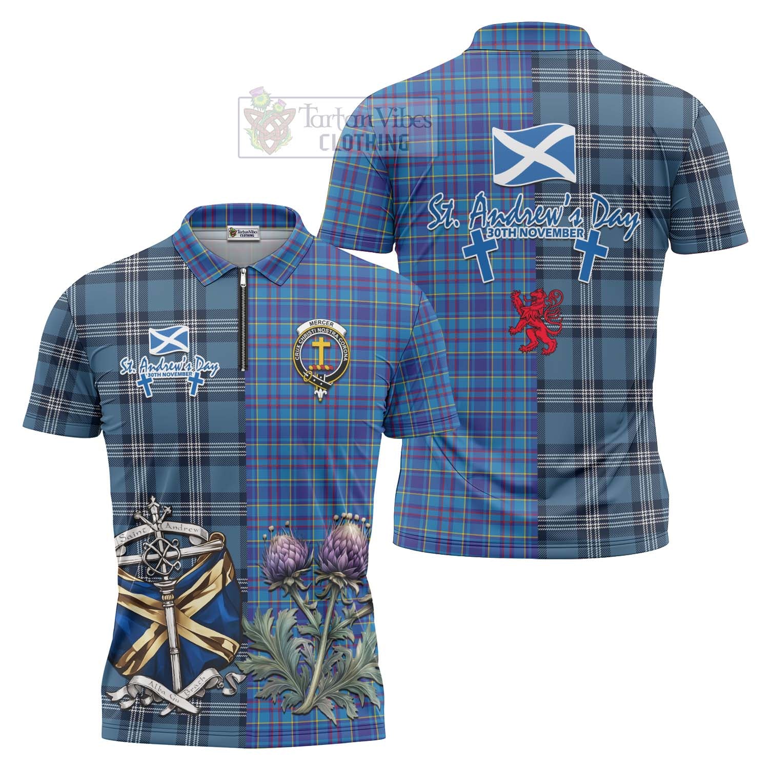 Tartan Vibes Clothing Mercer Tartan Zipper Polo Shirt Happy St. Andrew's Day Half Tartan Style