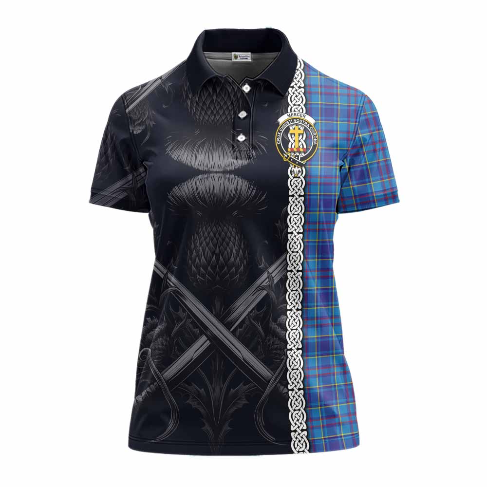 Tartan Vibes Clothing Mercer Tartan Women's Polo Shirt with Family Crest Cross Sword Thistle Celtic Vibes