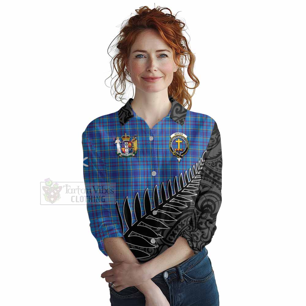 Tartan Vibes Clothing Mercer Crest Tartan Women's Casual Shirt with New Zealand Silver Fern Half Style