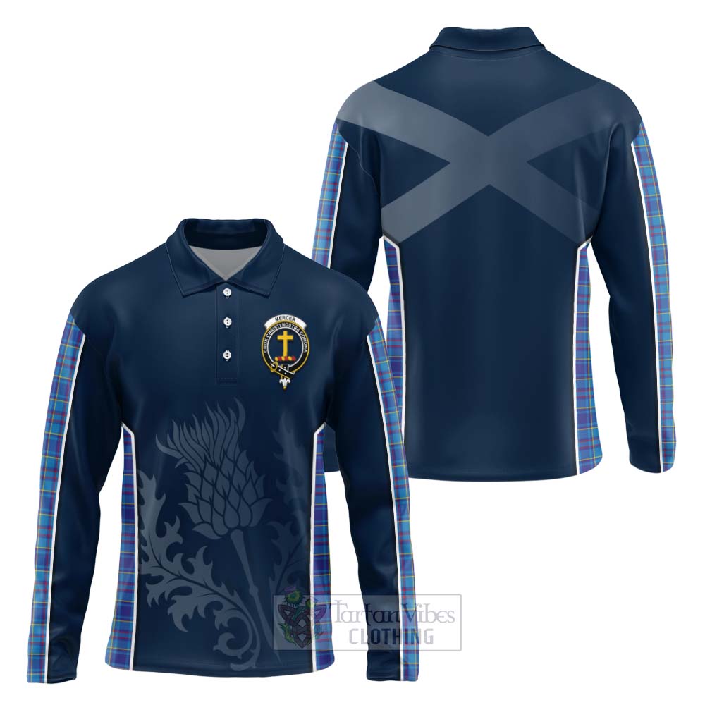 Tartan Vibes Clothing Mercer Tartan Long Sleeve Polo Shirt with Family Crest and Scottish Thistle Vibes Sport Style