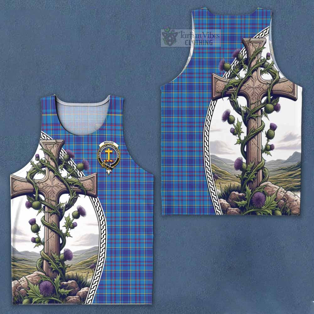 Tartan Vibes Clothing Mercer Tartan Men's Tank Top with Family Crest and St. Andrew's Cross Accented by Thistle Vines