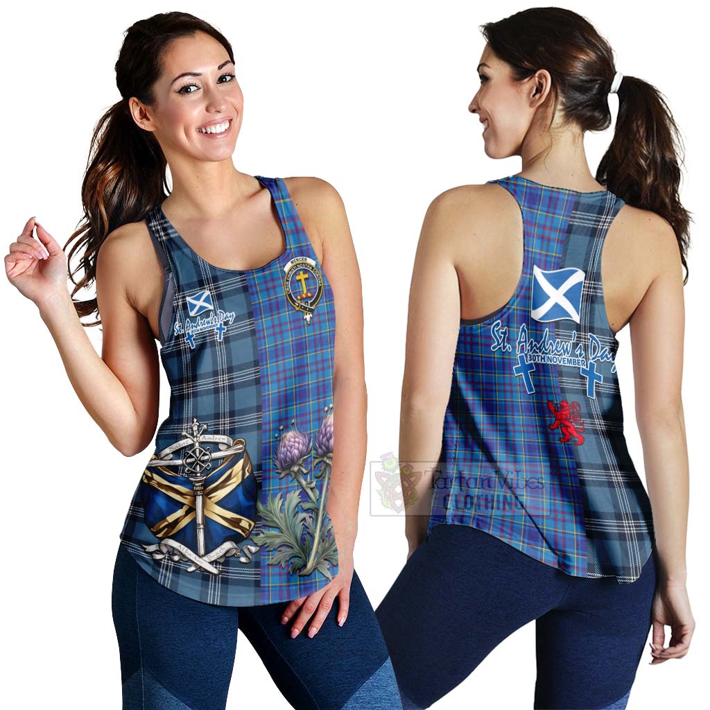 Tartan Vibes Clothing Mercer Tartan Women's Racerback Tanks Happy St. Andrew's Day Half Tartan Style