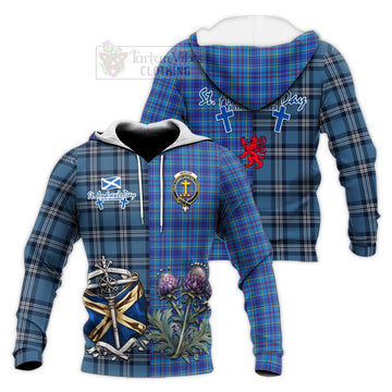 Mercer Tartan Knitted Hoodie Happy St. Andrew's Day Half Tartan Style