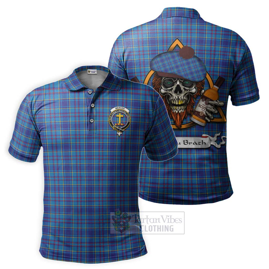 Tartan Vibes Clothing Mercer Tartan Polo Shirt with Family Crest and Bearded Skull Holding Bottles of Whiskey