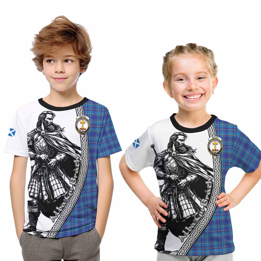 Mercer Tartan Clan Crest Kid T-Shirt with Highlander Warrior Celtic Style