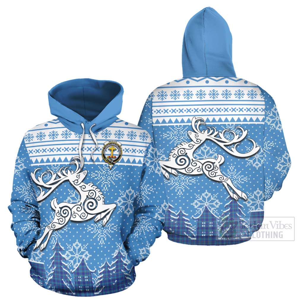 Tartan Vibes Clothing Mercer Clan Christmas Hoodie Celtic Reindeer Style