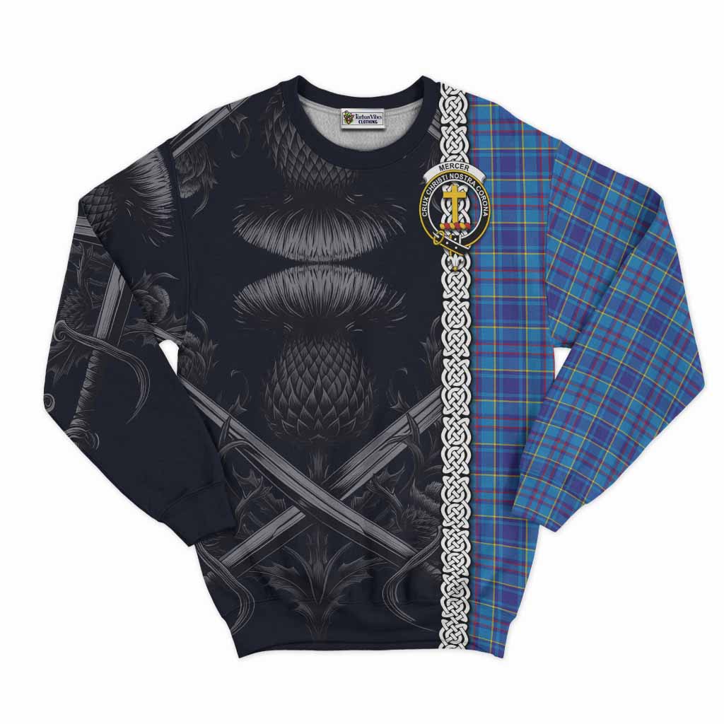 Tartan Vibes Clothing Mercer Tartan Sweatshirt with Family Crest Cross Sword Thistle Celtic Vibes