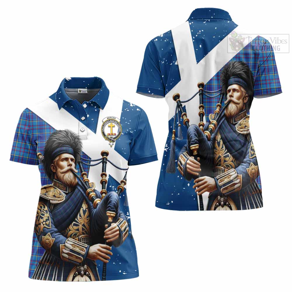 Tartan Vibes Clothing Mercer Tartan Women's Polo Shirt with Family Crest Scottish Bagpiper Vibes