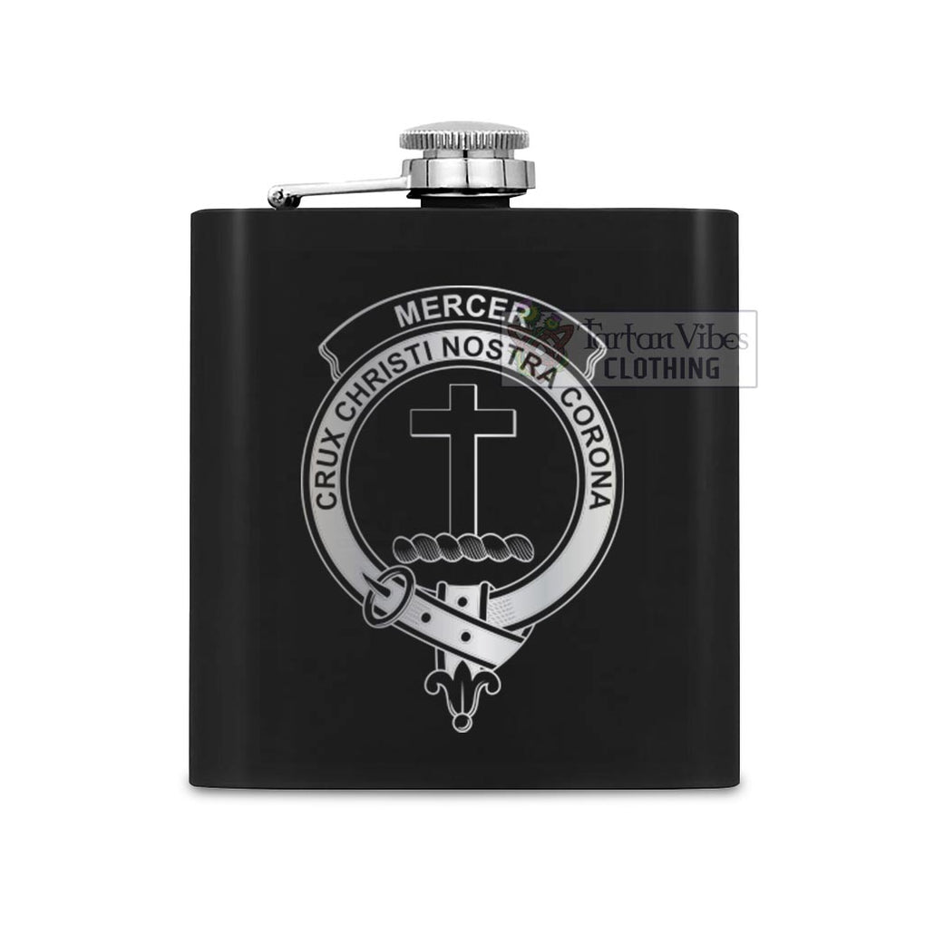 Tartan Vibes Clothing Mercer Crest Hip Flask Set 7oz Black Stainless Steel with A Gift Box