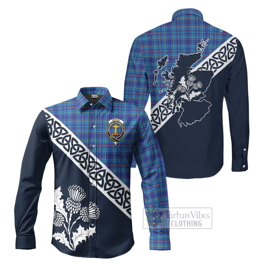 Tartan Vibes Clothing Mercer Tartan Long Sleeve Button Shirt Featuring Thistle and Scotland Map