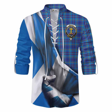 Mercer Tartan Ghillie Kilt Shirt with Family Crest Scotland Patriotic Style