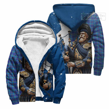 Mercer Tartan Sherpa Hoodie with Family Crest Scottish Bagpiper Vibes