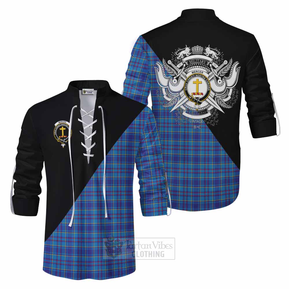 Tartan Vibes Clothing Mercer Tartan Ghillie Kilt Shirt with Family Crest and Military Logo Style